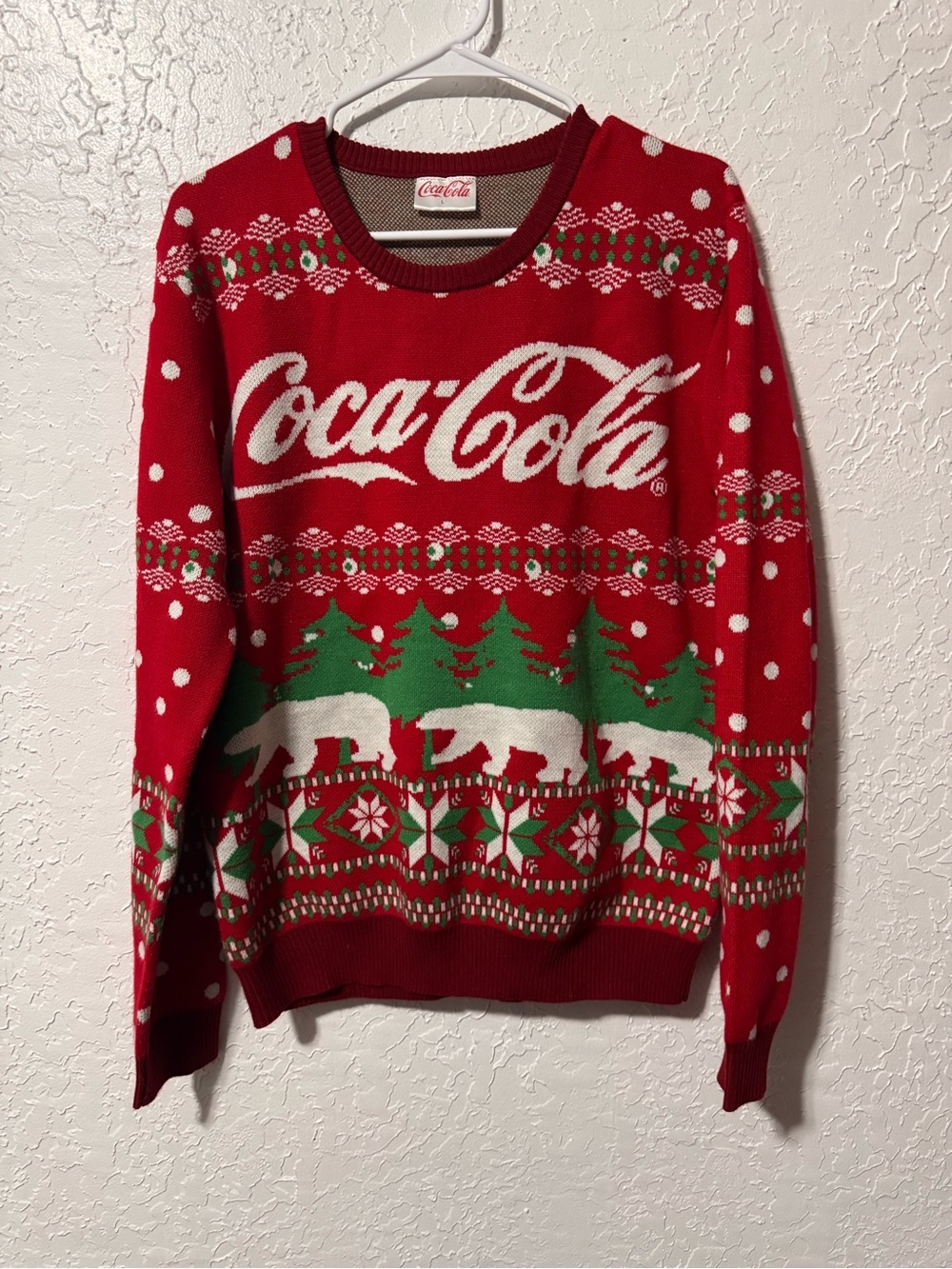 Coca-Cola Red White Green Holiday Sweater Polar Bear Soda Theme Christmas